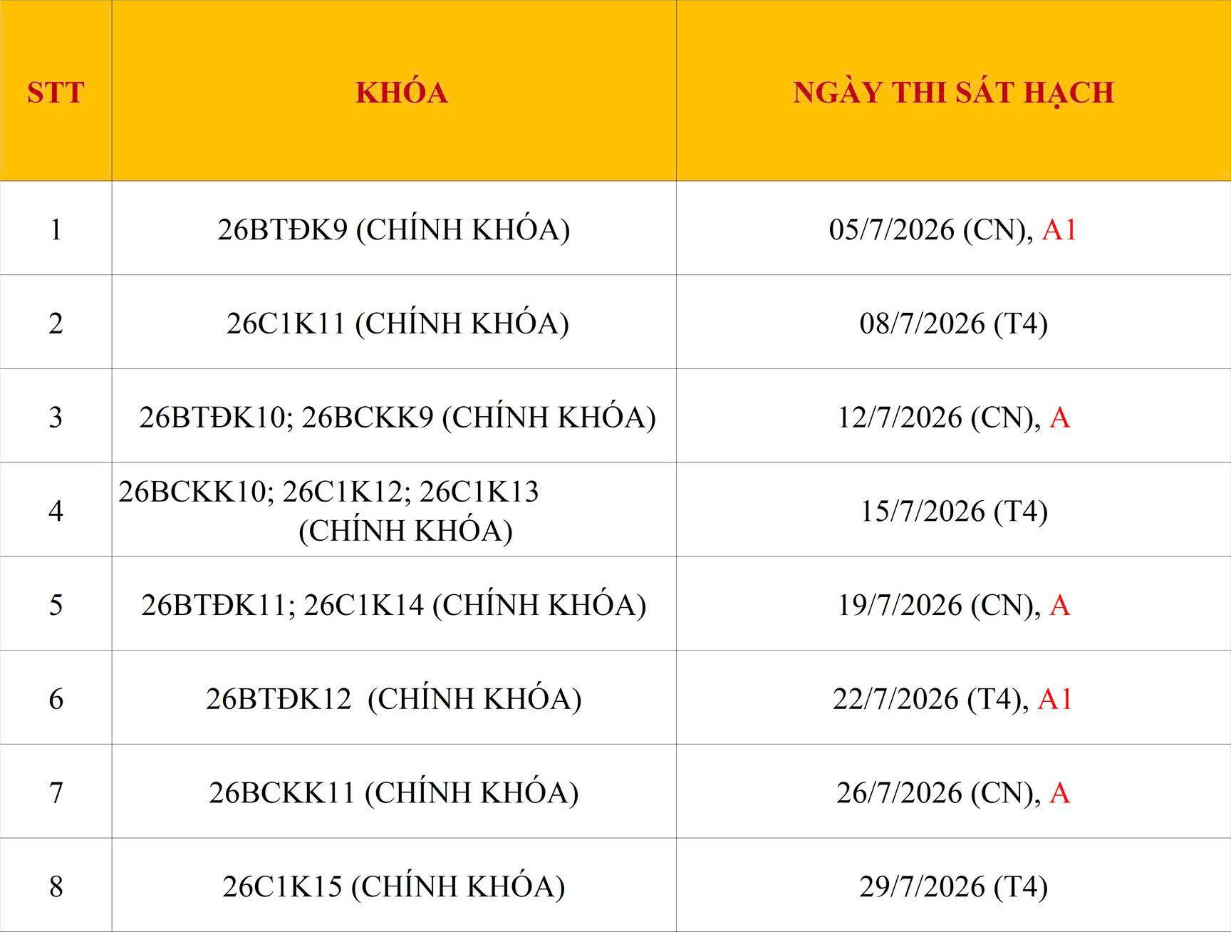 LỊCH SÁT HẠCH THÁNG 07/2026 1 LICH SAT HACH THANG 07 2026 LỊCH SÁT HẠCH THÁNG 07/2026